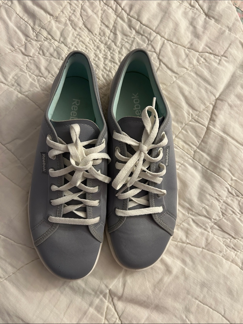 Reebok Women's Light Gray Lace-Up Sneakers with Mint Insole